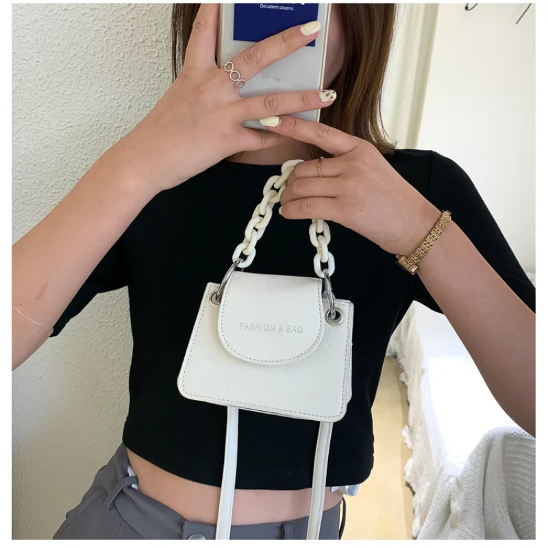 

Youth Ladies Simple Versatile Bag Women Mini Crossbody Bag Acrylic Chain Lady Hit Color PU Leather Luxury Designer Shoulder Bag