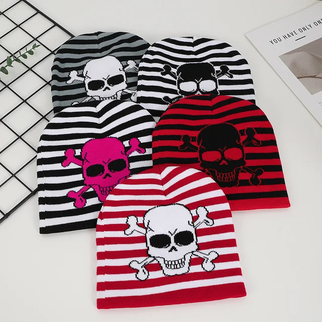 Jacquard Striped Patchwork Skull Hat - Hip-Hop Style
