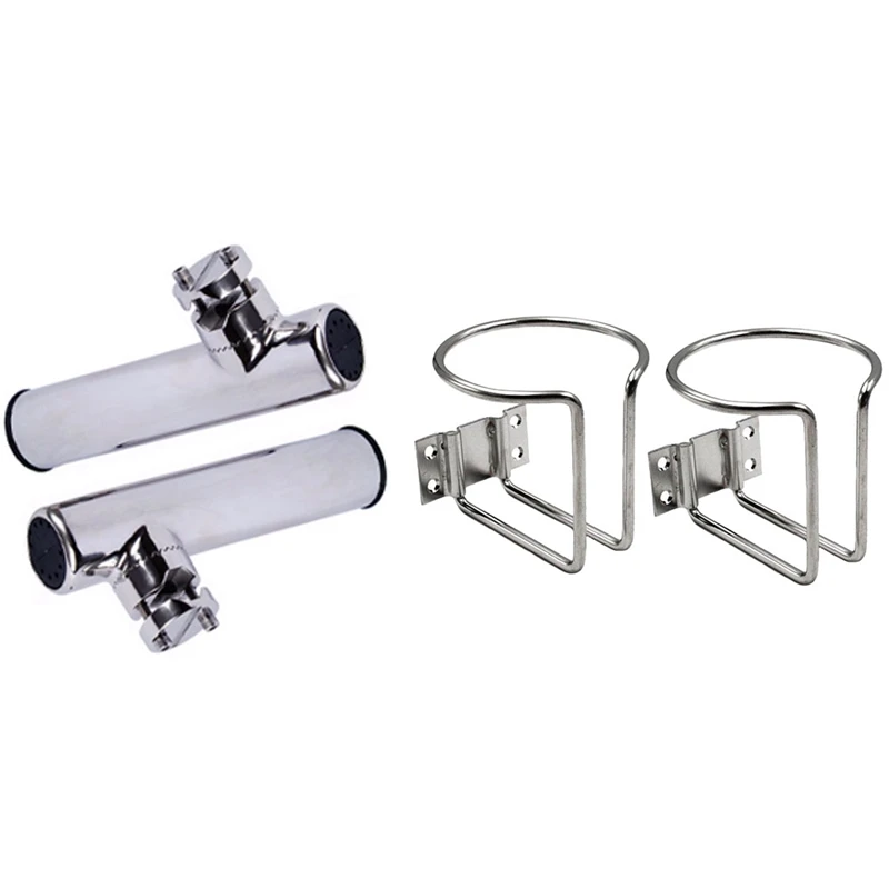 

4Pcs Stainless Steel Holder: 2Pcs Boat Clamp On Fishing Rod Holder Rails 7/8 Inch To 1 Inch Tube Ship Rod Frame & 2Pcs Car Boat