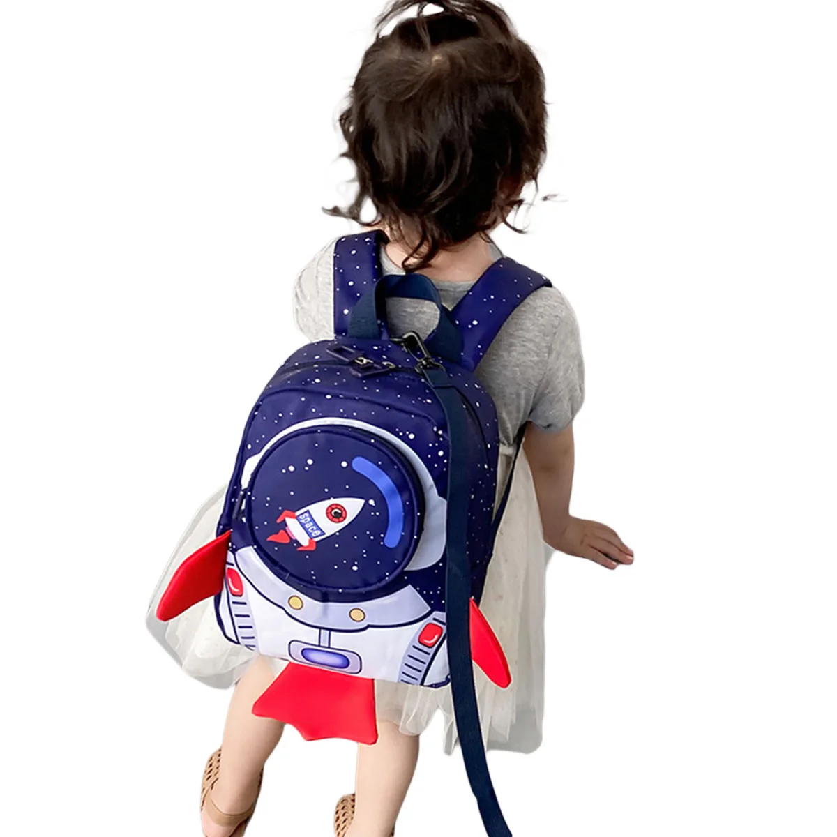 Kids Backpack With Safety Leash Lovely Children 3D Cartoon Rocket Lightweight School Bags Shoulder Bag Backpacks