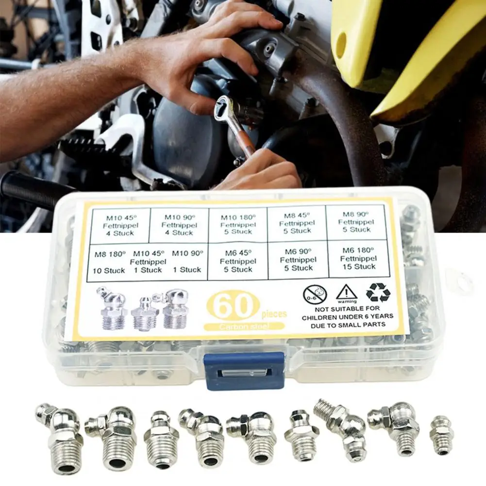 Grease Nozzle Nickel-plated Iron Lubrication Tip Fixings for Mechanical Equipment 60pcs M6/m8/m10 Grease Tool Accessories