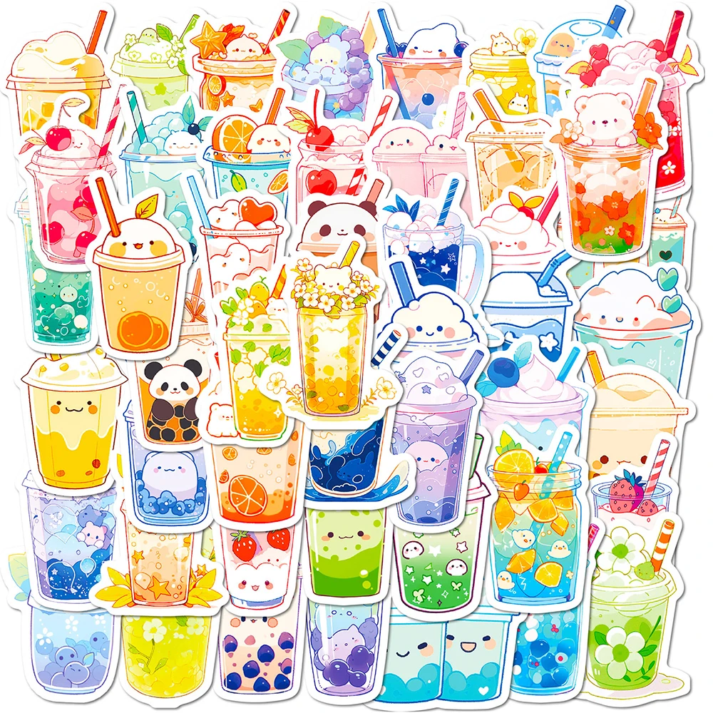 10/30/50pcs Kawaii Pet Pearls Milk Tea Stickers Girls Cartoon Sticker Scrapbooking Luggage Fridge Phone Art Graffiti Decals Gift