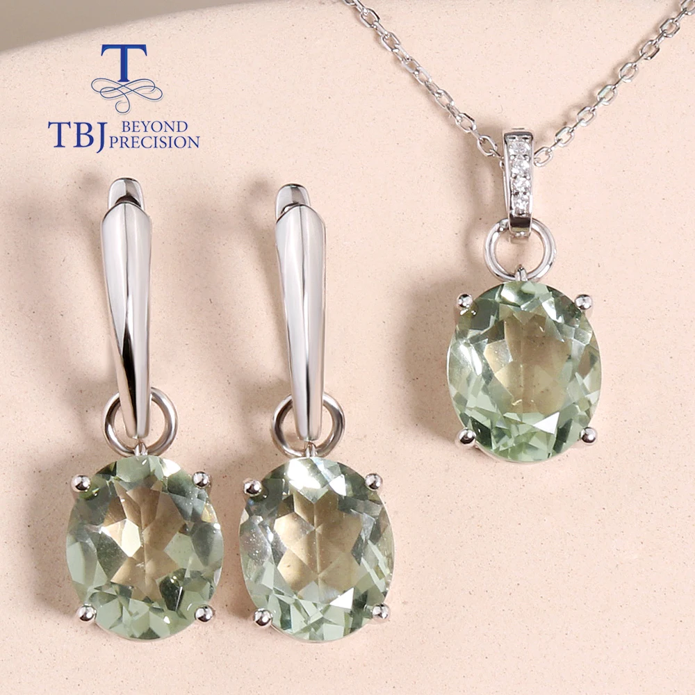 Fashion drop shape design Natural Green Amethyst Earrings Necklace