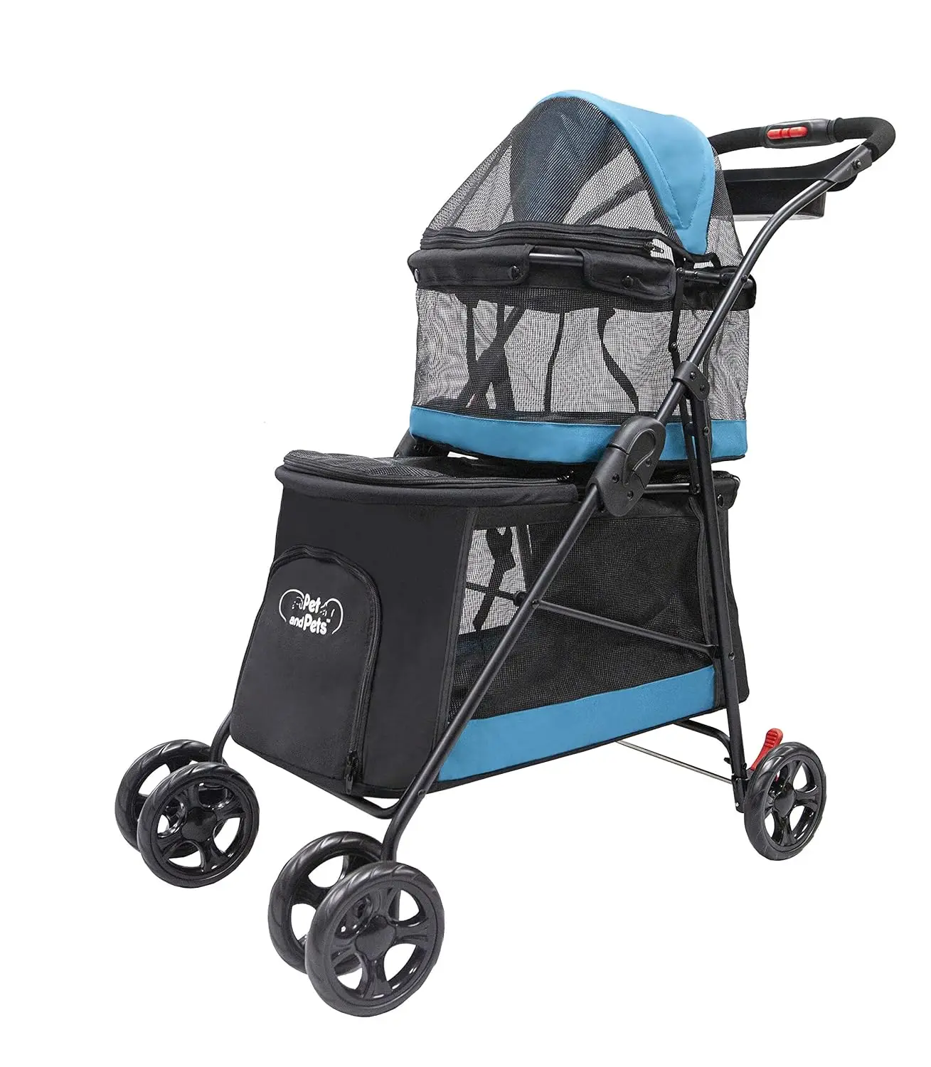 Pet & Pets Double Decker Pet Stroller 11.53 Pound Teal Very Light and Folds Flat for Easy Travel Durable Pvc Mesh Windows