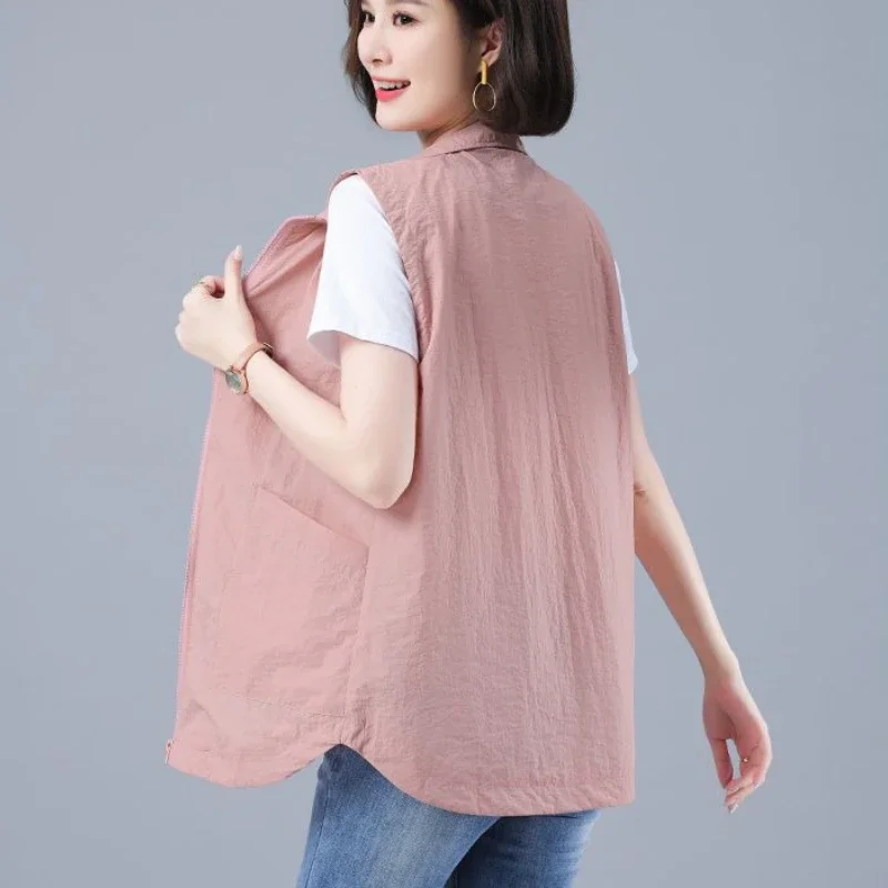 Sleeveless Jacket Cardigan Women Vest Lined Zipper Sweatshirt Thin Tops Casual Loose Korean Fashion Coats