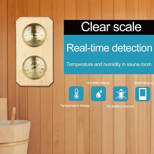 Szauna Hőmérő Nagy Pontos Beltéri Hőmérséklet-Ellenőrző Fal Lógása 2-In-1 Higrométer