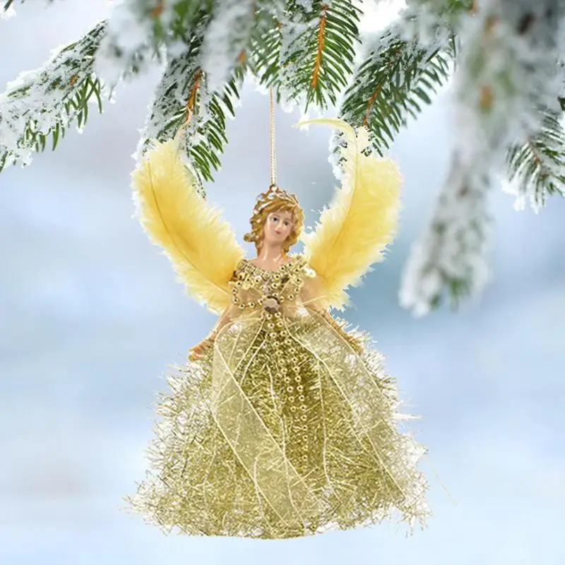 Christmas Angel Pendant with Wings Christmas Tree Hanging Doll Decorations Handmade Angel Topper Holiday Gift Home Ornaments