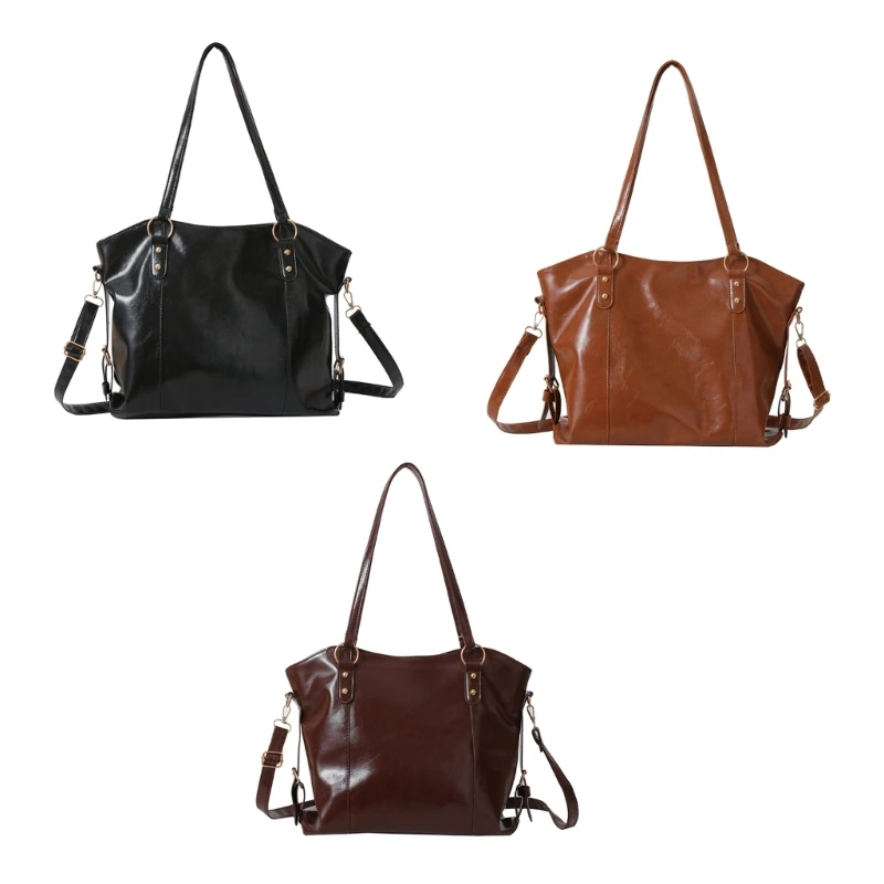 

Винтажная осенне-зимняя сумка, Женская однотонная трендовая сумка через плечо, повседневная сумка-тоут, универсальная вместительная сумка через плечо из искусственной кожи