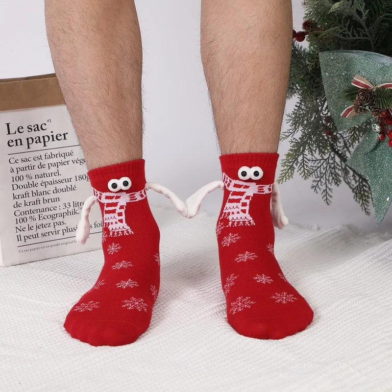 Chaussettes magnétiques de noël pour femmes et hommes, mignonnes, amusantes et créatives, dessin animé, œil dans la main, Tube central, en pur coton, 2023_voghion.com
