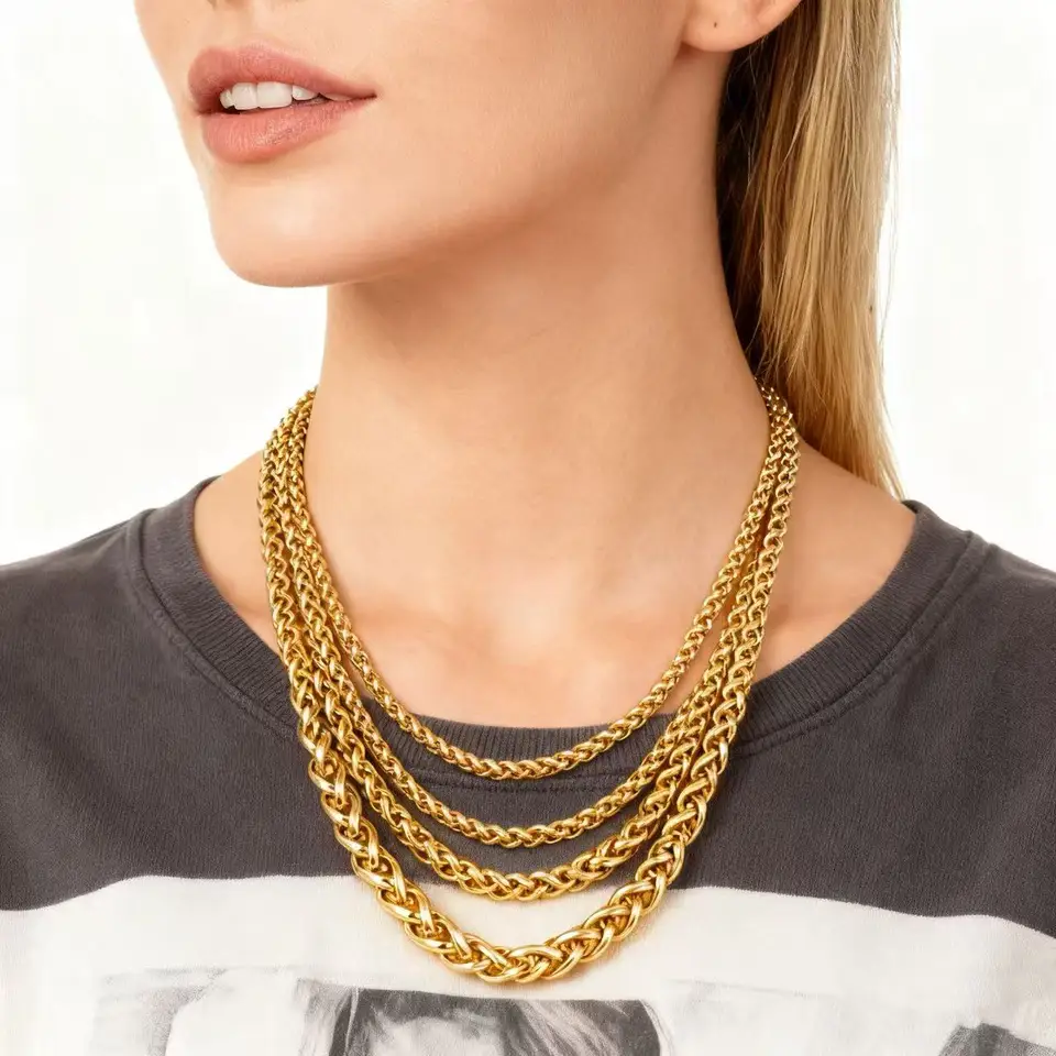 HNSP ステンレス鋼シルバーカラーツイストロープチェーンネックレス