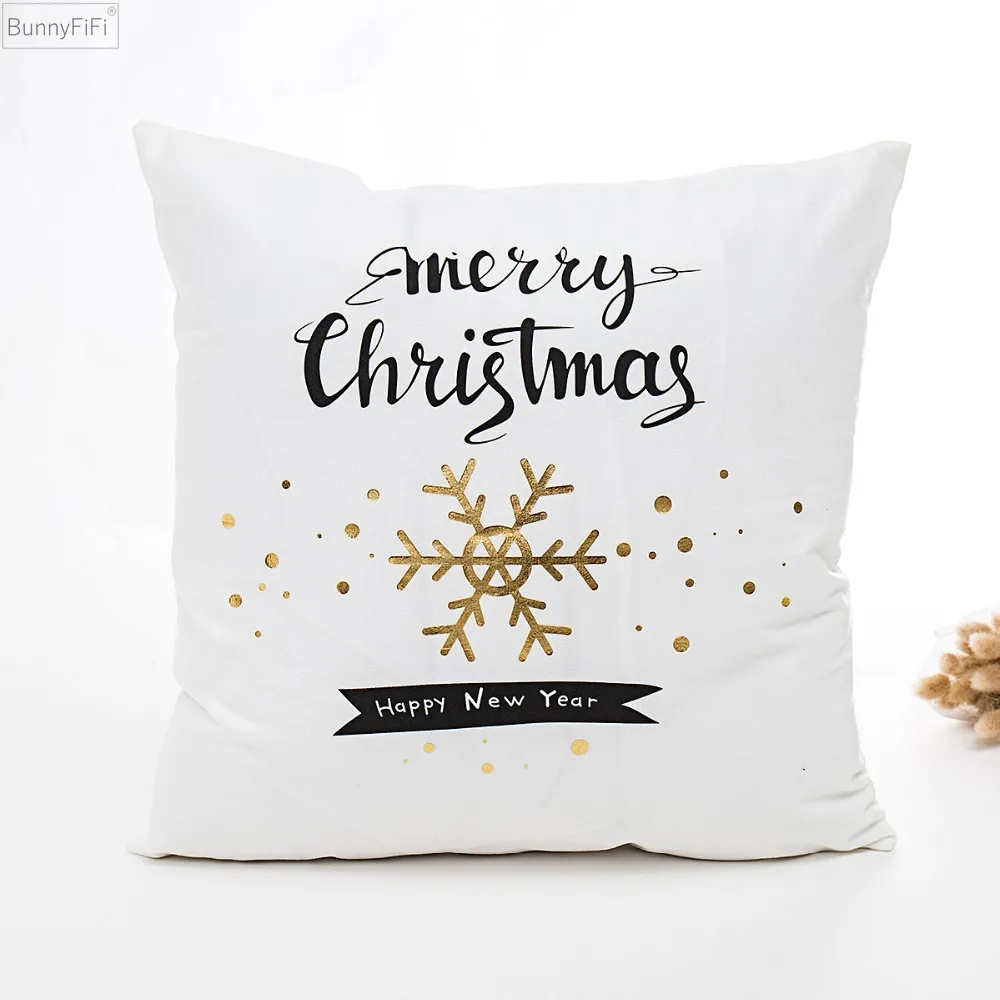 Christmas Decorative Pillow Cover Soft Gold Foil Snow Flakes Square Cushion Cover X'max Party Decorative For Sofa Bed 45x45cm