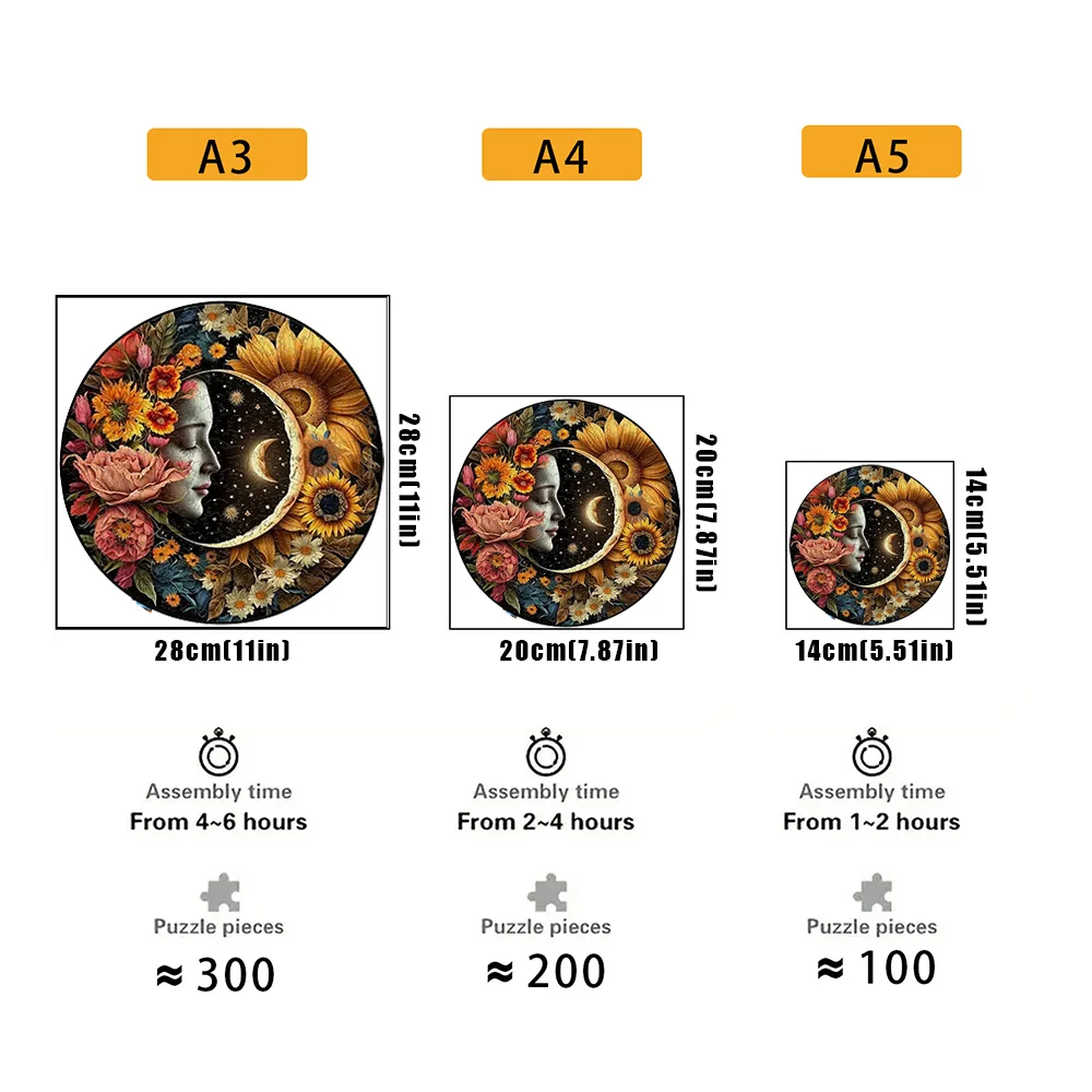 Moon A3/A4/A5 Size Wood Jigsaw Puzzle With for Adults Children , Not Common Shape , A Gifts for Parent-Child Games And Family Fu 2