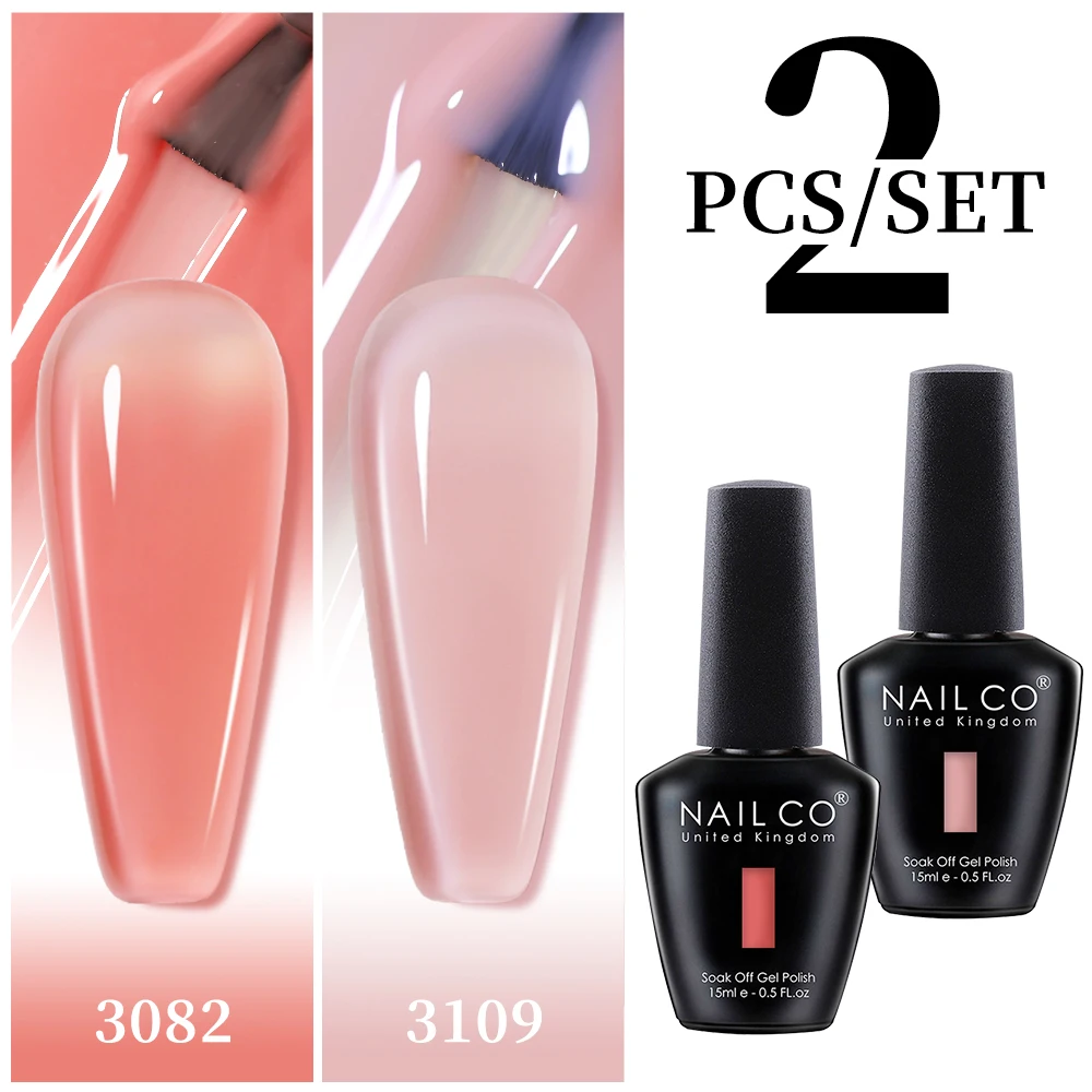 Jelly Color Gel Polish Set - Semi-Transparent Pink & Nude Shades, 15ml