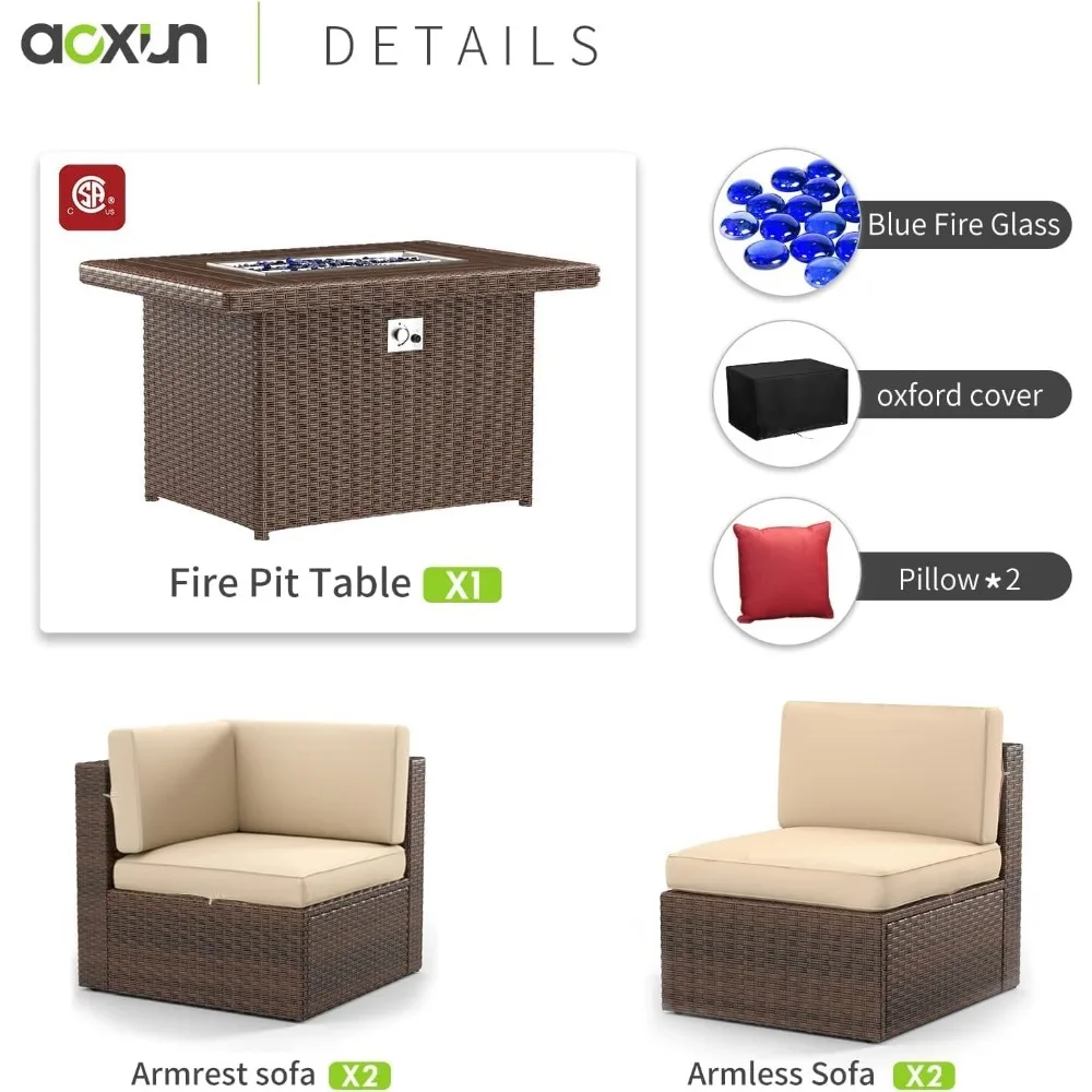 5PCS Patio Furniture Set with 40"Electron Ignition Fire Pit Table Outdoor Sectional Sofa Set forChildren outdoor patio furniture 6