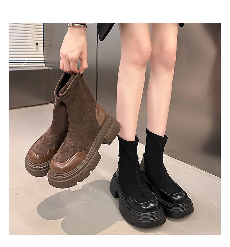 

Round Toe Women Boots High Heels Winter Footwear Luxury Designer Shoes Boots-Women Stiletto 2023 Fashion Rubber Rock Ankle Ladi