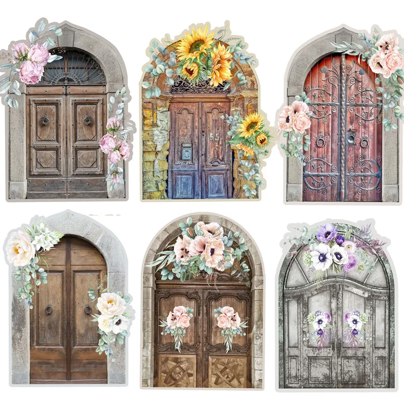 9Pcs/Pack Vintage Flower Door Frame Sticker DIY Craft Scrapbooking Album Junk Journal Decorative Stickers