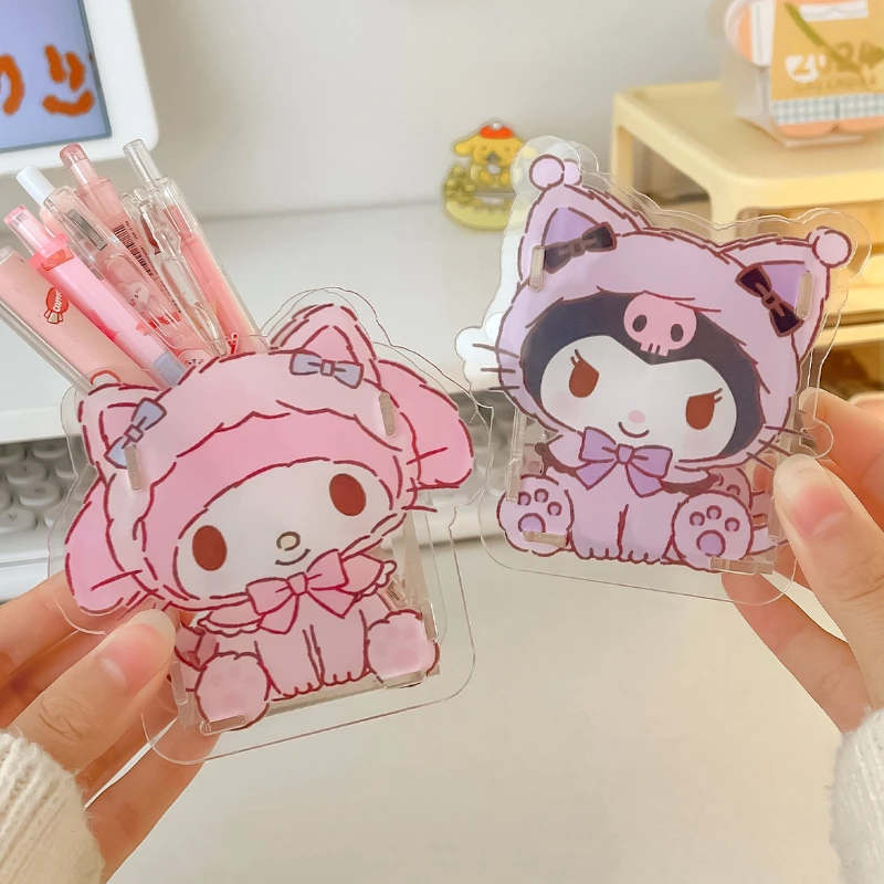 Pen Holder Cute Acrylic Sanrio Pen Holder Transparent Multifunctional Children's Desktop Large Capacity Stationery Storage Box Organizer
