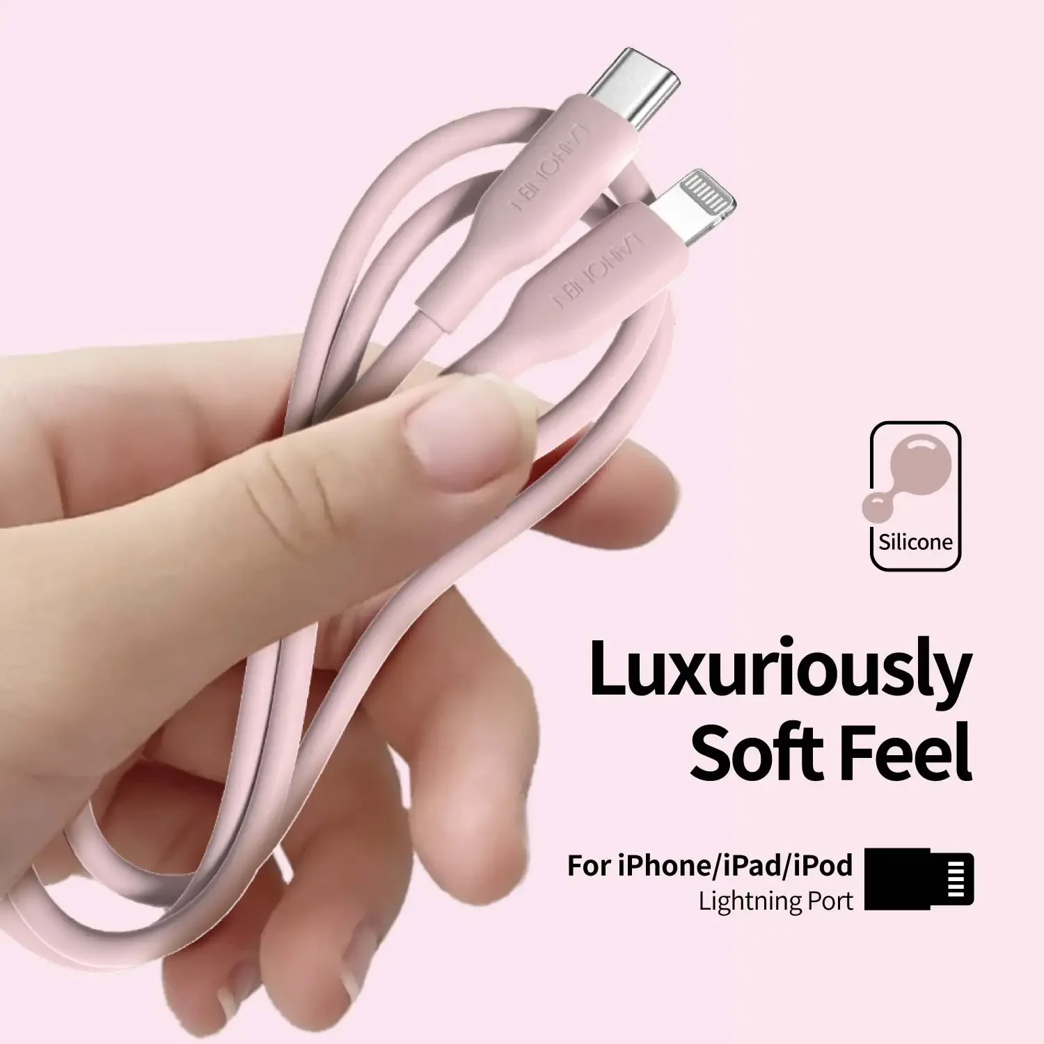 2PCS 27W PD 고속 충전 케이블 USB-C에서 라이트닝 실리콘 데이터 케이블로 마카롱 핑크, iPhone1413 12 11용 부드럽고 유연함