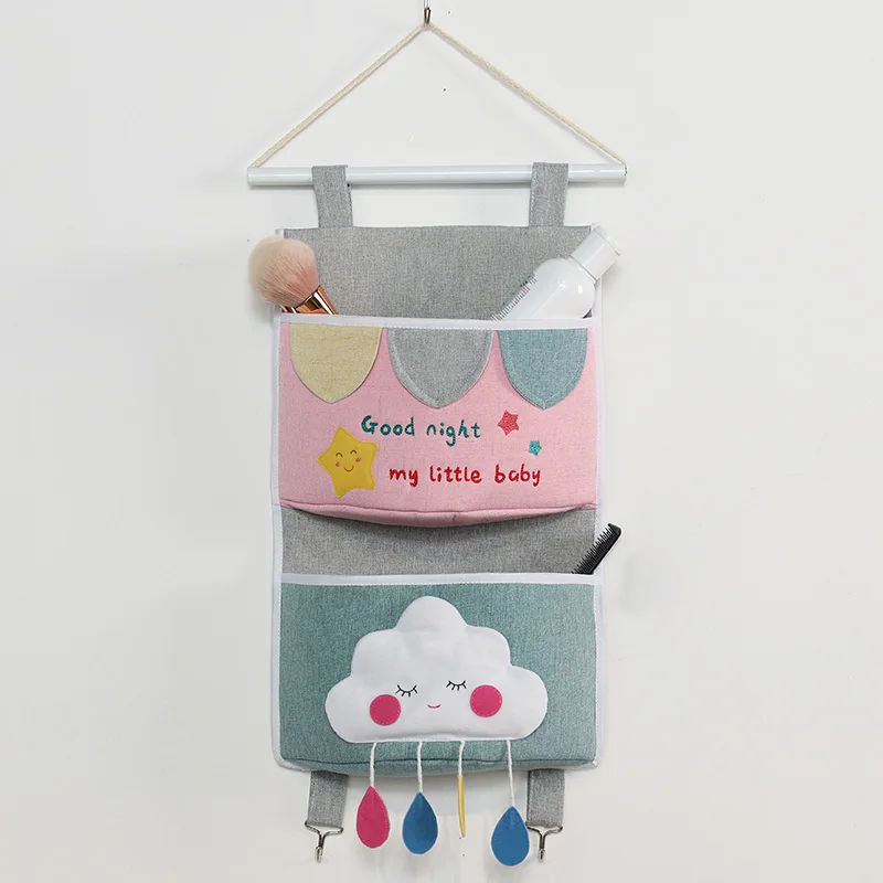 

3/4/5/7 Pockets Wall Mounted Storage Bag Imitation Hemp Hanging Organizers Mounted Wardrobe Toys Cosmetic Jewelry Storage Basket