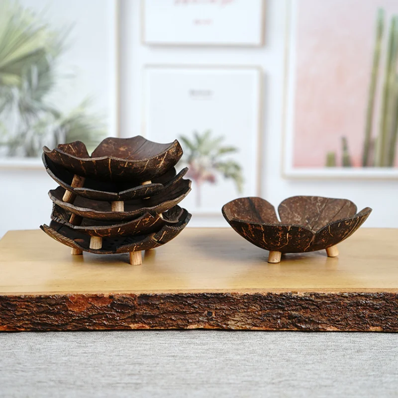 1PC Soap Holder Coconut Shell Wooden Bathroom Soap Dish Container keep the candle in shade place