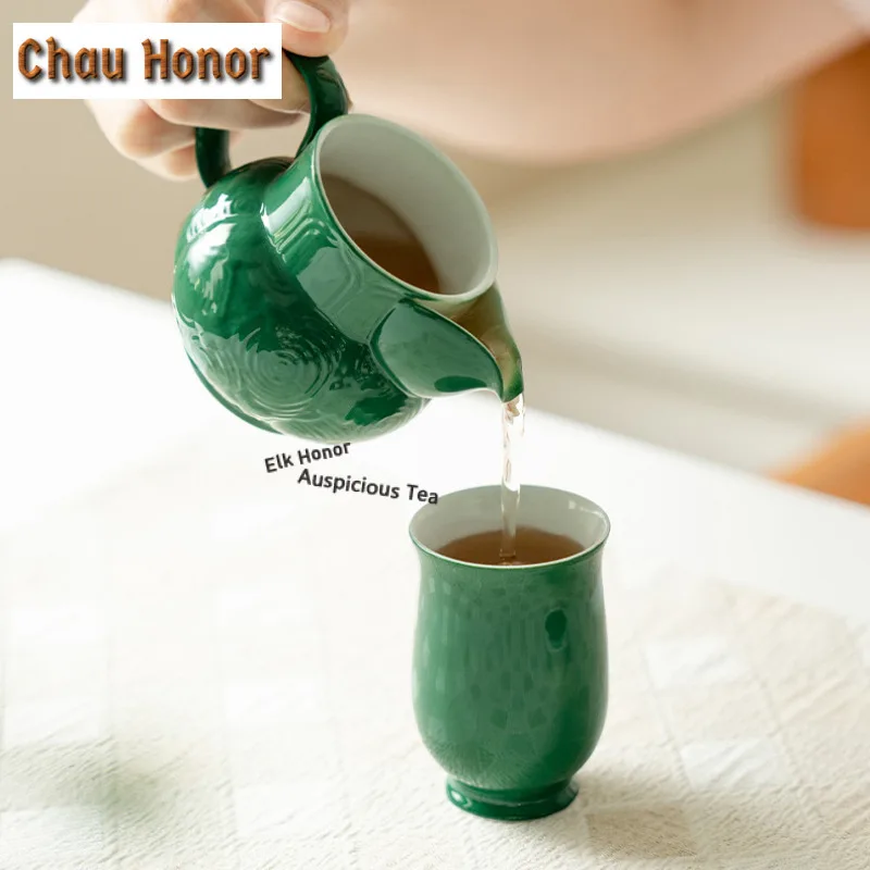 2pc/lot Emerald Green Ceramic Teacup Creative Tea Bowl Tea Cup Set Tea-tasting Personal Cup Jianzhan Master Cups Teaware 60ml