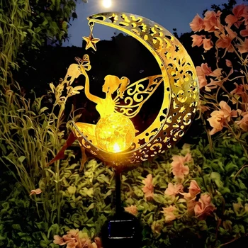 Statue solari da giardino decorazioni per esterni Fairy Moon Figurine Light palo ornamento per Patio, prato, cortile, Pathway regalo per mamma nonna 1