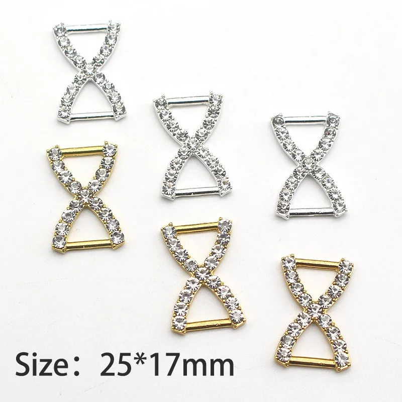 

10Pcs 17 * 25MM cross shaped metal rhinestone vertical rod button Diy wedding dress headwear hair band decoration accessories