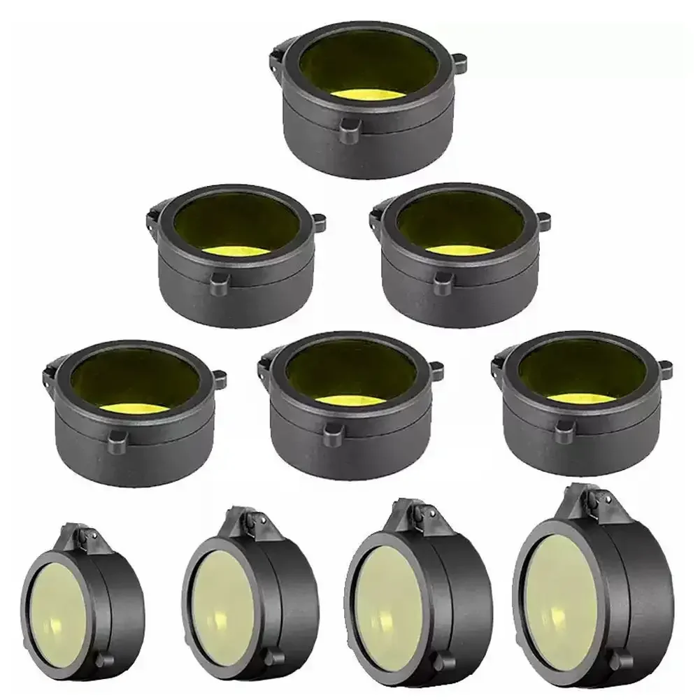 30-69MM Transparent Rifle Scope Lens Cover Flip Up Quick Spring Protection Cap Yellow Objective Lense Lid for Gun Calibe