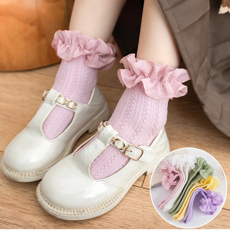 

White Pink Purple Baby Girls Kids Toddler Dancing Cotton Lace Ruffle Princess Mesh Breathable Socks Children Ankle Short Sock