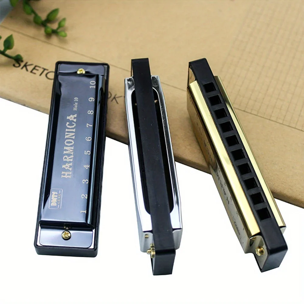 Ten-hole Chromatic Metal Harmonica Beginners Wind Instrument with Wrap Case Suitable As A Gift chromatic harmonica