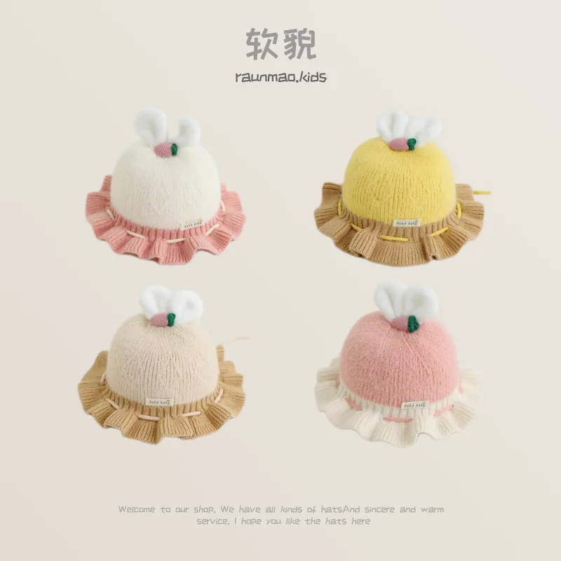 

Kids Beanie Hat 45-49cm Baby Soft Toddler Hats Autumn Winter Girls Baby Knit Fisherman Hat Cute Princess Wool Cap Free Shipping