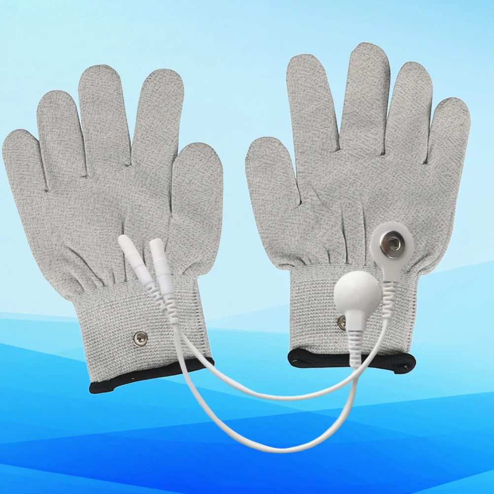 1 paar weiß silber faser elektrische handschuhe elektrische massage zubehör-universal baumwolle massage handschuhe mit 2 stücke
