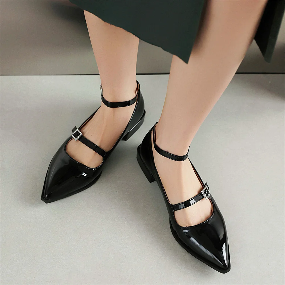 Plus Size 47 Luxury Brand New Ladies Pointed Toe Punk Pumps Fashion Metal Buckle Chunky Heels Pumps Women Party Shoes Woman