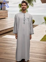 Jubba White XXXL Ramadan Muslim Male Thobe Printing Embroidery Islamic Arabian The Middle East Morocco Saudi National Jalabiya