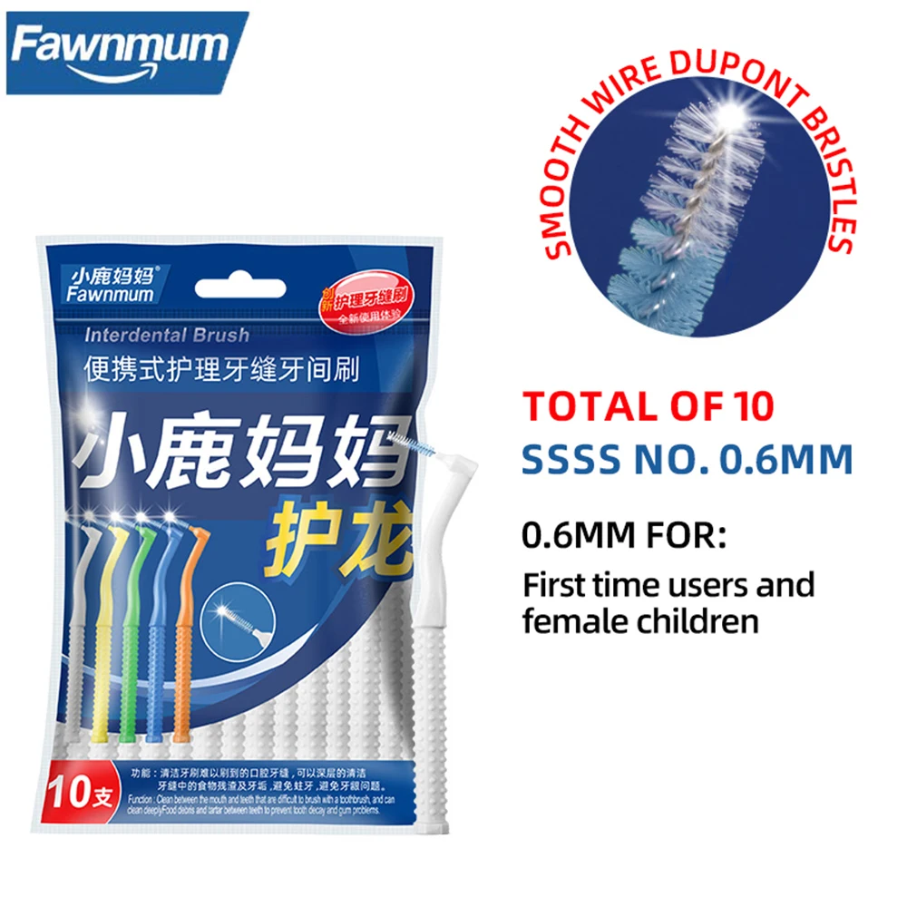 מברשת בין שיניים בצורת L עם 10 יחידות בשקית לטיפוח הפה והשיניים