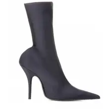  Pointed Toe Velvet Stretch Boots Stiletto Printing Women Ankle Boots Sleeve Plus Size 47 Floral Shoes 2022 Sping New Multi Color 