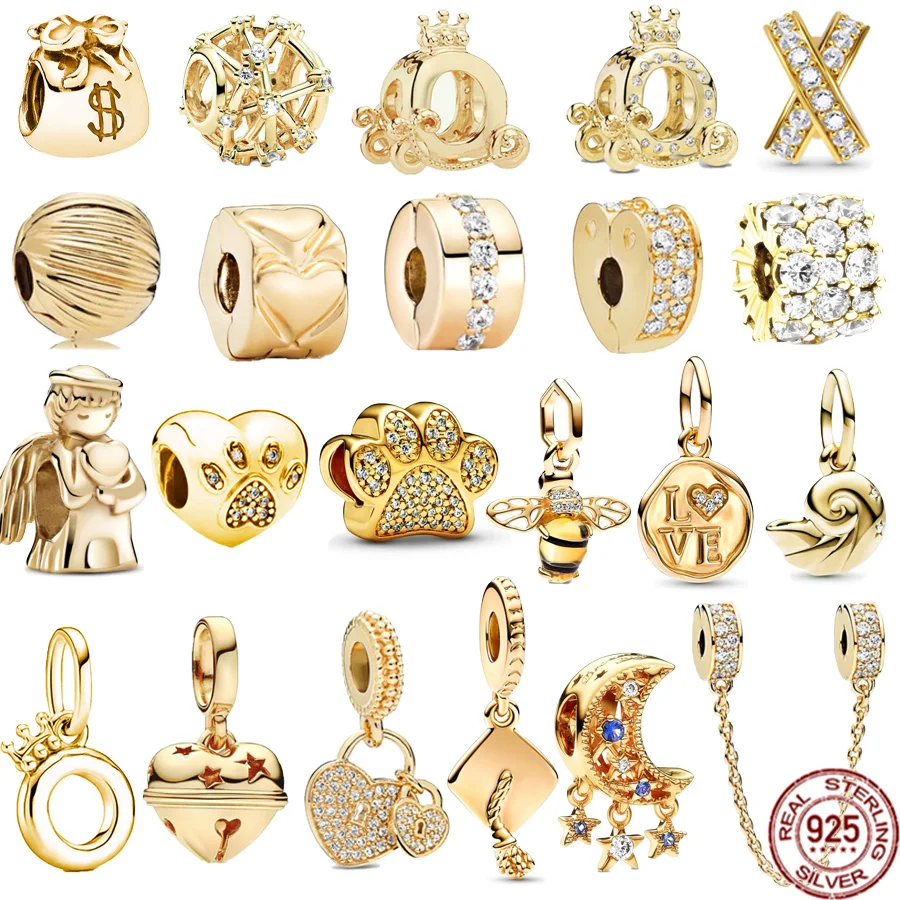 

Gold Plated 925 Sterling Silver Sparkling Bee Graduation Cap Bell Dangle Charm Bead Fit Original Pandora Bracelet Bangle Jewelry