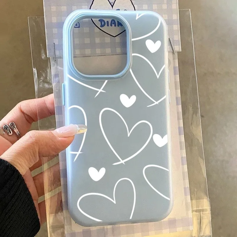 Cute White Striped Blue Shockproof Candy Color Matte Phone Case with Full Protection