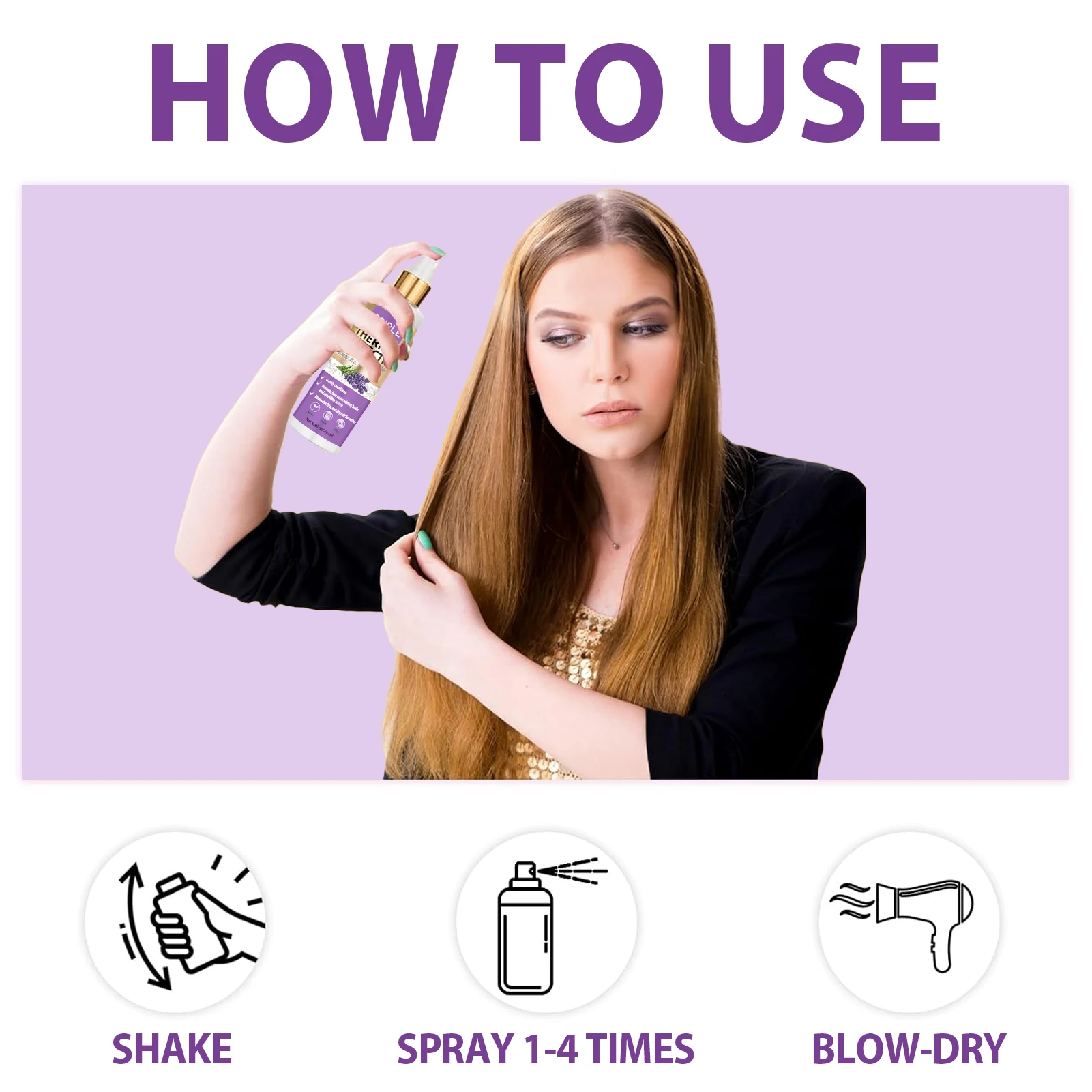 Hair Protection Spray GOIPLE Lavender Extract Heat Thermal Protection Spray Shine Moisturize Split Ends Protect Hair Damage for Natural Hair and Wigs