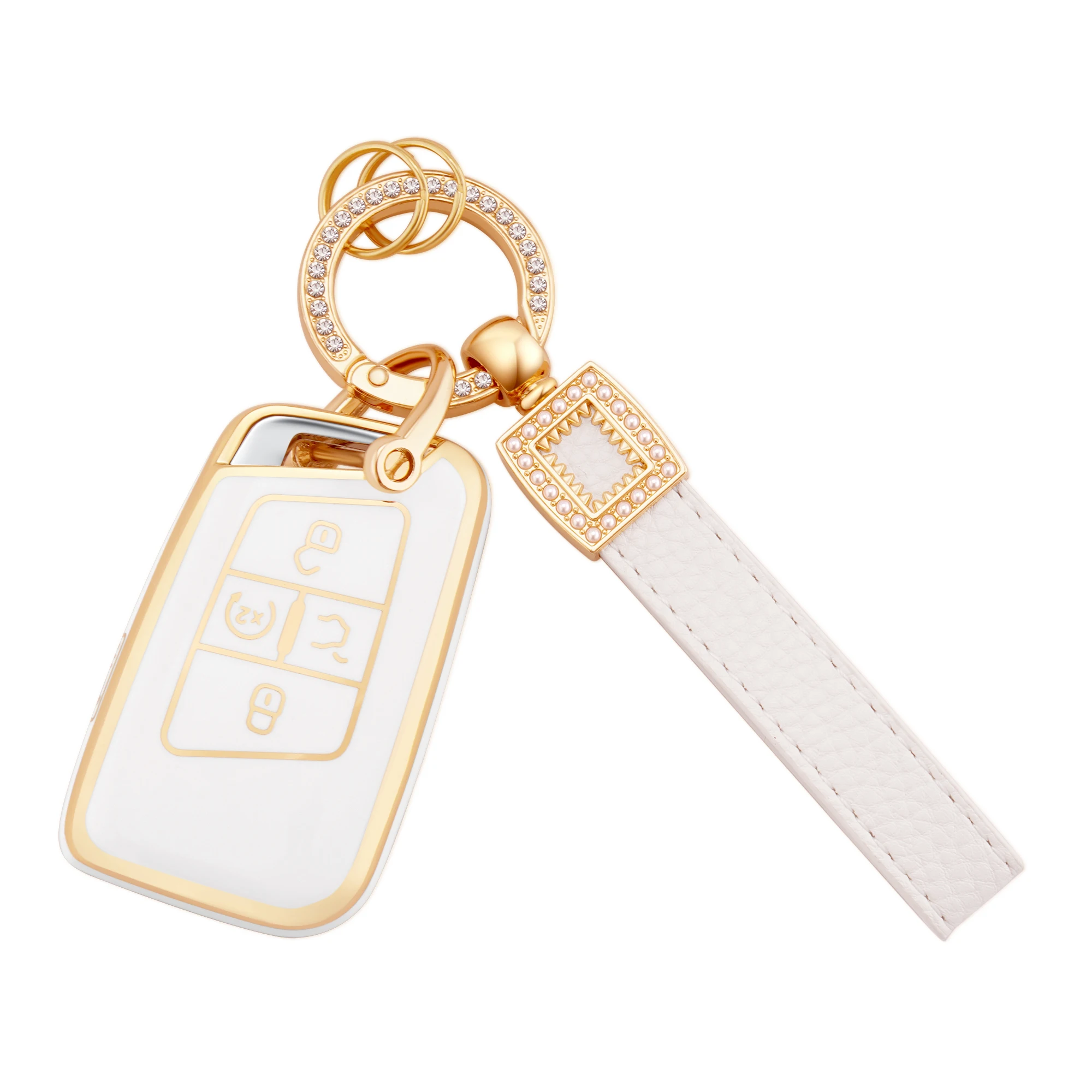 

EKALA for Volkswagen Key Fob Cover with Leather Keychain, 4 Buttons TPU Key Shell for Volkswagen Atlas Tiguan Passat Jetta Golf