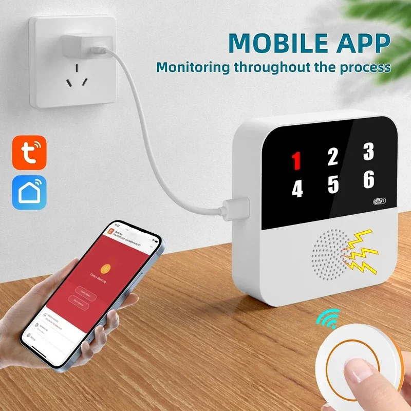 Tuya Smart WiFi Elderly Caregiver Pager SOS Call Button Emergency SOS Medical Alert System for Seniors Patients Elderly At Home Wireless Calling System