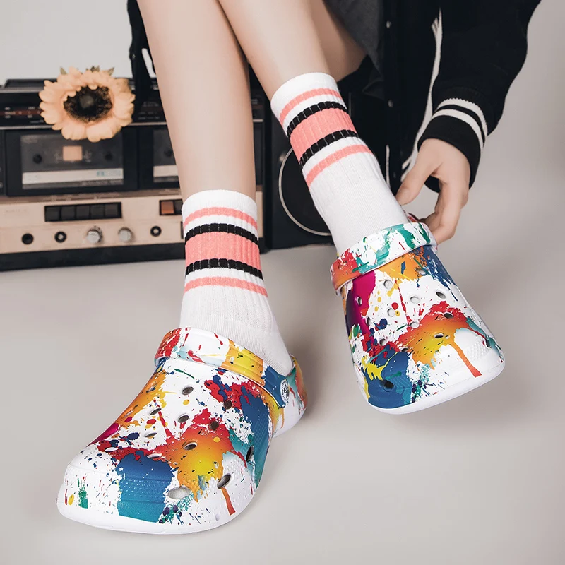 Fashion Graffiti Sandals Men Women Summer Print Platform Women's Clogs Casual Comfortable Non-slip Outdoor Beach Men's Slippers