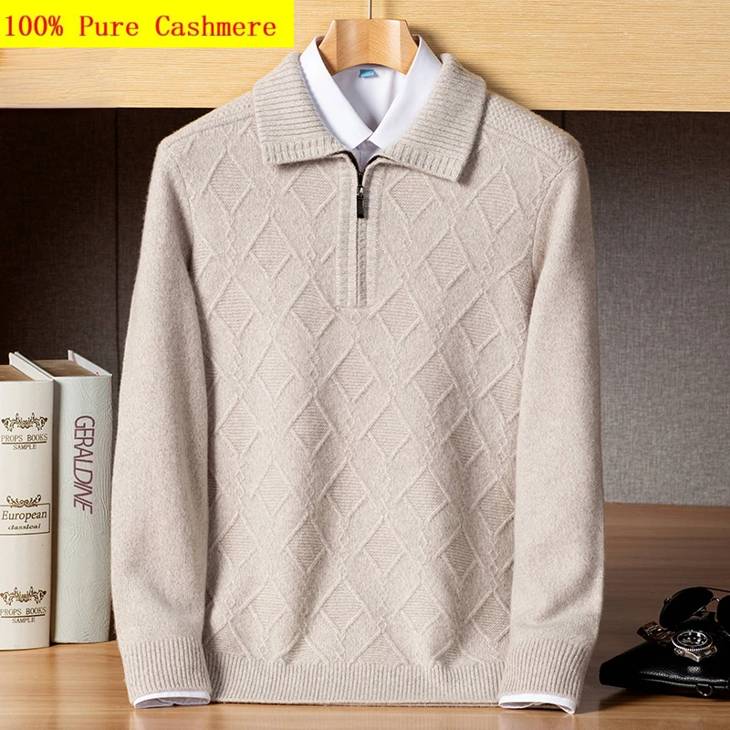 

New Arrival Fashion 100% Pure Cashmere Sweater Men's Lapel Half Zipper Oversized Thickened Winter Plus Size S - 4XL 5XL 6XL