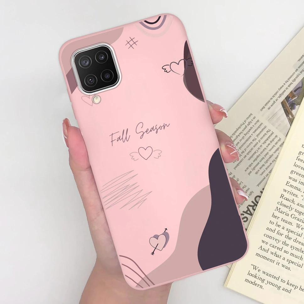 Cute Love Heart Matte Phone Case with Floral Design - Compatible with Samsung Galaxy A12, M12, and F12