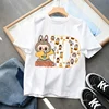 POP MART Labubu Kids Short Sleeve T-shirt Cartoon Anime 26 Letter Print Pullover Boys Girls Summer Casual Tops Loose Clothing 4