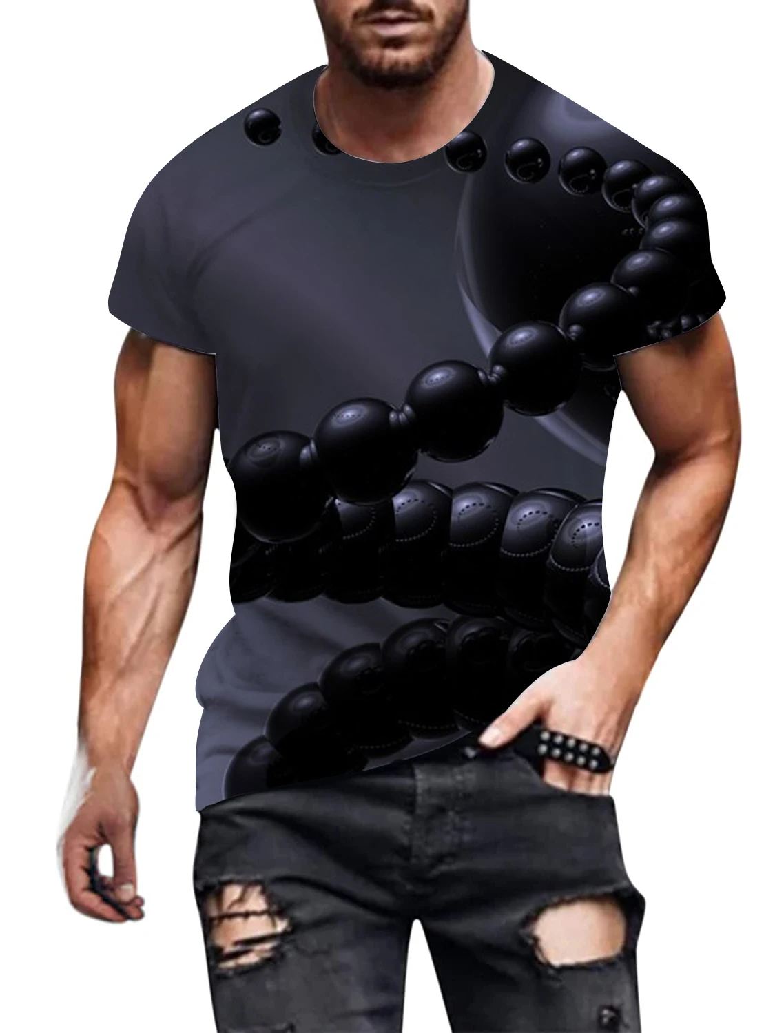 

3D Pattern Men's T-shirt Fashion Hip Hop O-Neck Short Sleeve Stereo Ball Black Harajuku Men's T-shirt Plus Size Top