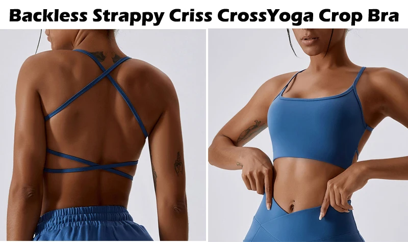 VITALINOVO Workout Sports Bras Women Athletic Removable Padded Backless Strappy Criss Cross Light Support Gym Yoga Crop Bra