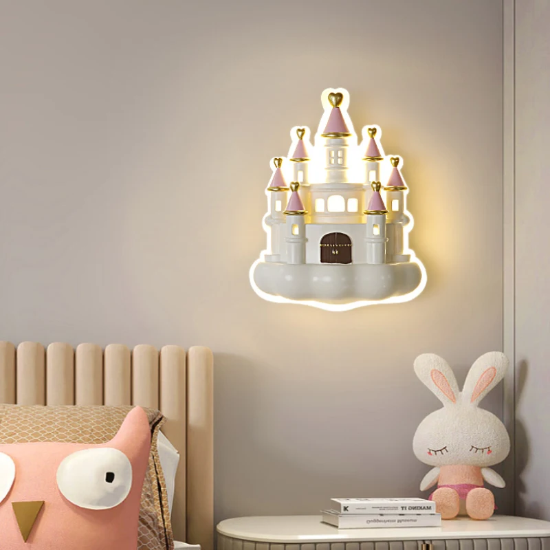 

Cartoon Castle Wall Lamps Cute Princess Room Bedside Light Modern Creative Little Girl Children's Room Bedroom Decor Wall Lights