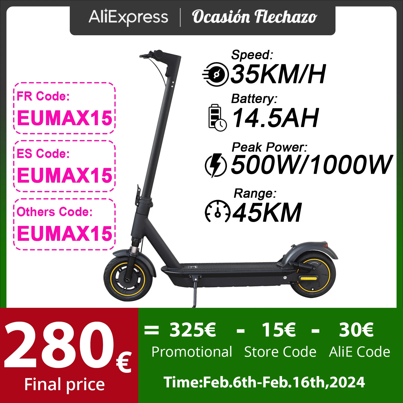 Juicease 1000W Scooter Elettrico 45Km Max Range Aovopro App Smart Electric Kick Scooter 14.5Ah 10 Pollici Anti-Foratura Pneumatico Scooter