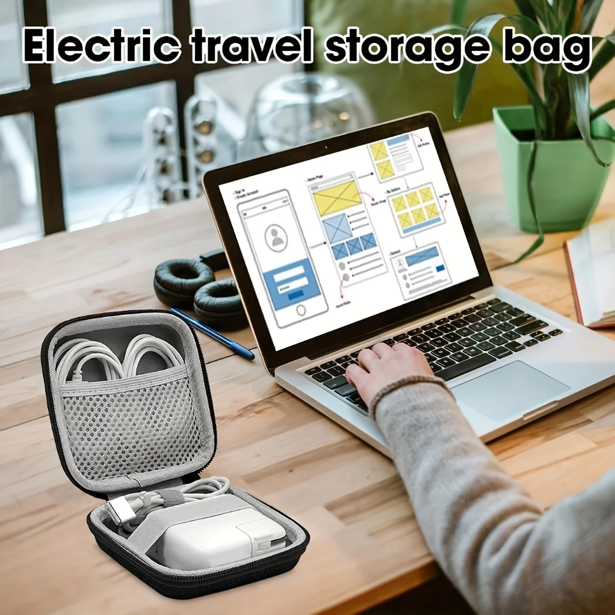 Durable EVA Charger Case - Compact Protective Cover with Mesh Pocket